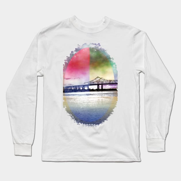 Crescent City Connection Bridge Long Sleeve T-Shirt by RoxanneG